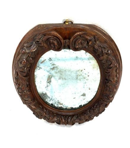 Antique 19th Century Wall Mirror / Carved Black Forest Wooden Frame